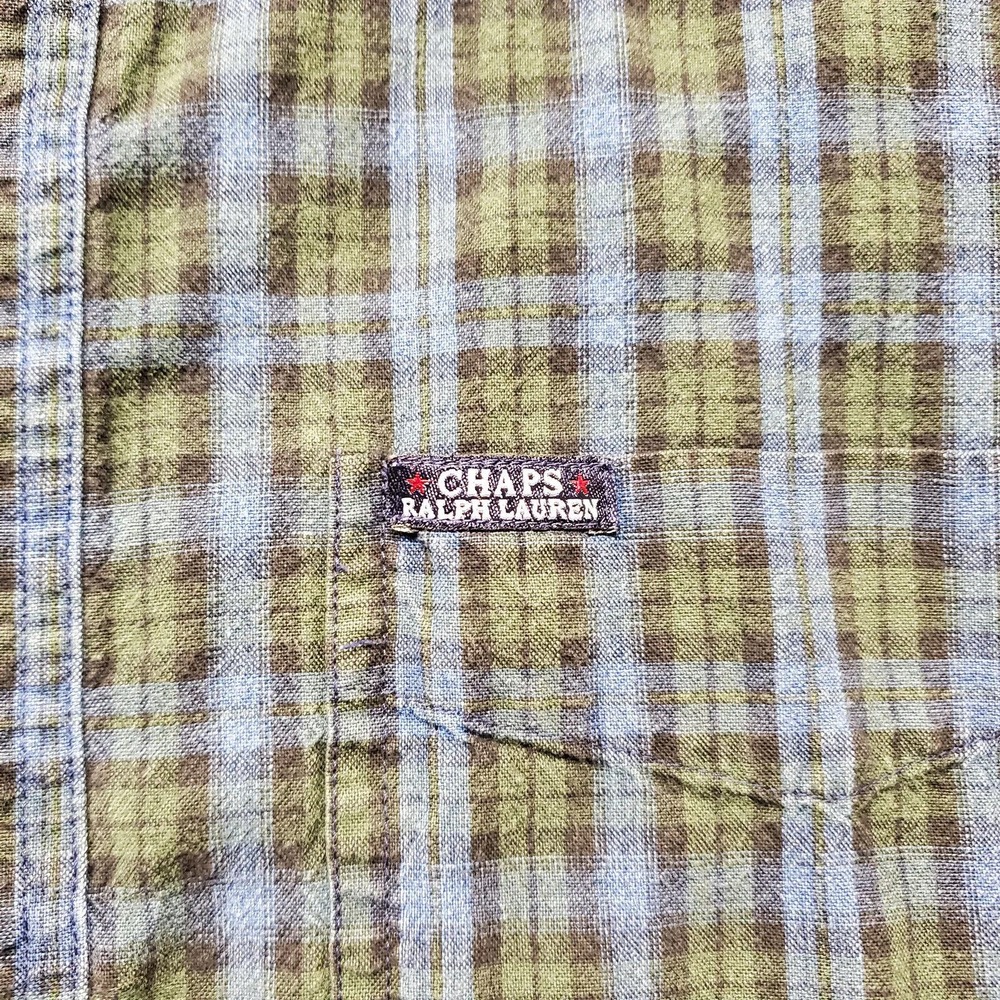 Chaps Ralph‎ Lauren Shirt Mens Medium Blue Plaid Button Down Classiccore Pocket - Picture 3 of 11